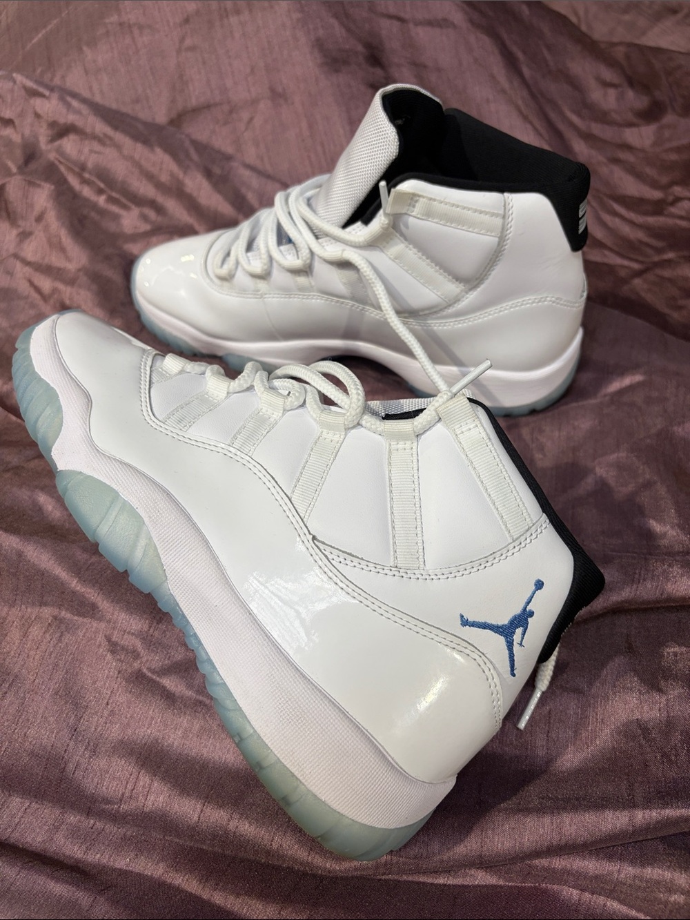 Jordan White Basketball Sneakers with Black Collar and Blue Jumpman
